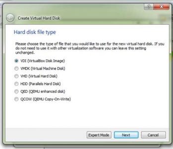 Hard disk file type VDI (VirtualBox Disk Image)