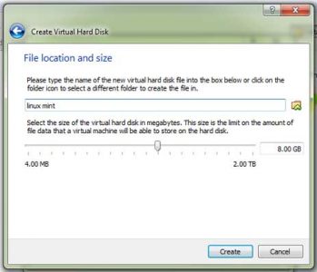 On the File location and size window simply click on the Create button