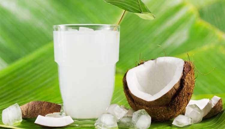 Coconut water, glass, juice