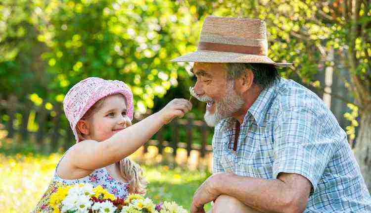 Smell, Child, Grandfather, Father, Flower