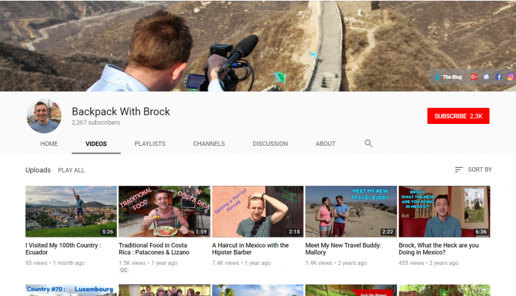 YouTube Channel for Wanderlust : Backpack with Brock