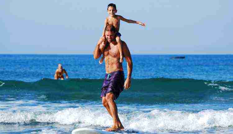 father, child, kid, surfing 