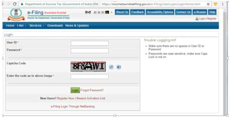 2. Linking through income tax website with log-in