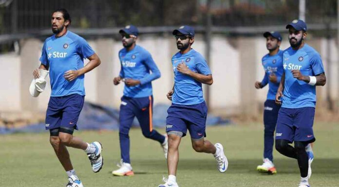 Indian cricket team practicing