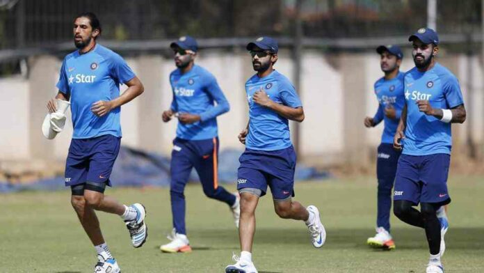 Indian cricket team practicing
