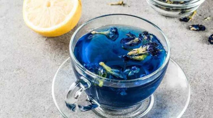 Blue Tea, Glass, Cup, Tea, Leafs