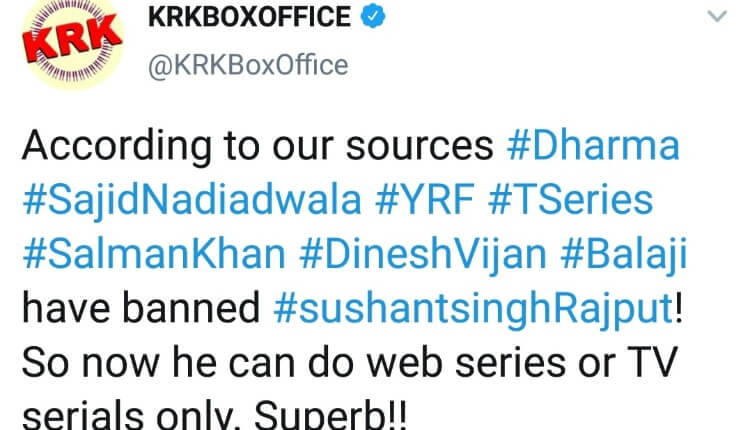 Dharma Production, Yrf, Salman Khan Banned Sushant Singh Rajpur, Twitter