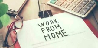 work from home, specs, calculator, paper pin, table