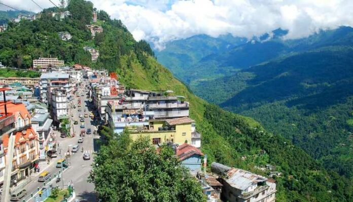 Sikkim, City, Hills, Road, People, Sky And Mountains