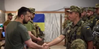 Volodymyr Oleksandrovych Zelenskyy, Ukrainian Politician And Former Comedian And Actor Hand Shaking With Ukraine Army