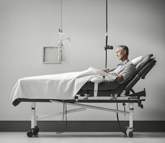 Patient Sitting On The Bed In Hospital