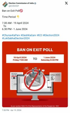 Election Commission of India Ban on Exit Poll Tweet Screenshot 