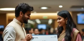 Indian Politician Handing Over A Check To A Social Media Influencer Of Indian