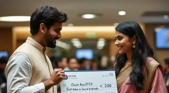 Indian Politician Handing Over A Check To A Social Media Influencer Of Indian