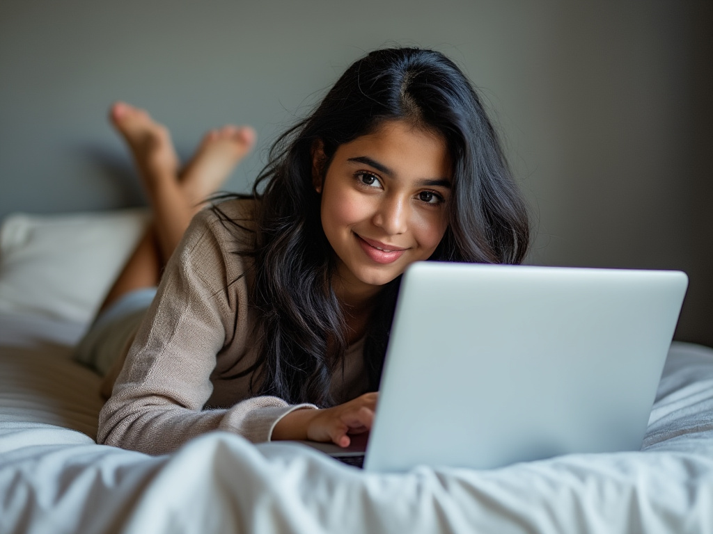 Bed, laptop, girl, writing, IR Digital Media