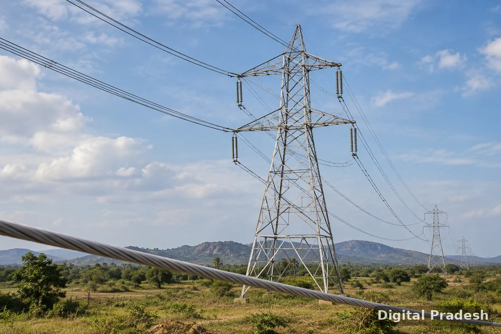 Overhead transmission infrastructure connects a renewable energy project to the electricity network.
