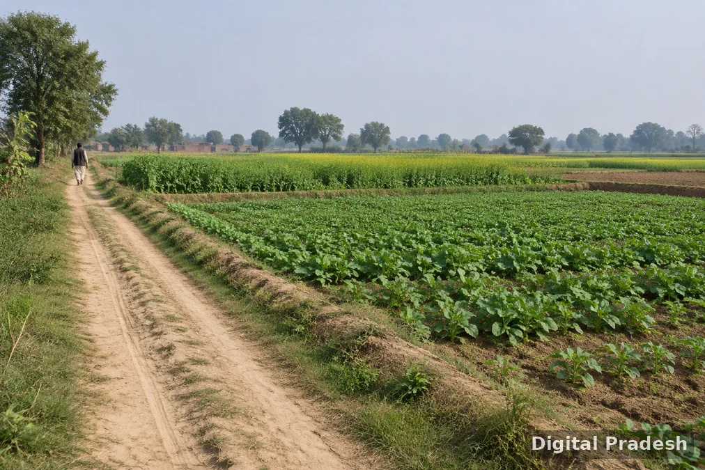 Railway land acquisition notice covering proposed parcels for the Anand Nagar-Ghughuli line in Maharajganj district.