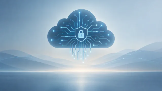 AWS logo with a representation of cloud security measures.