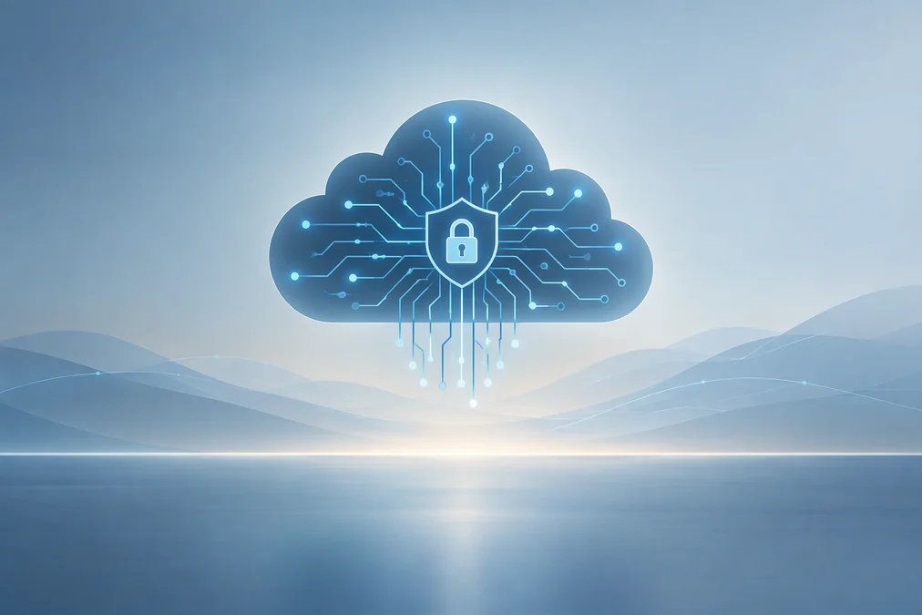 AWS logo with a representation of cloud security measures.