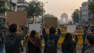 CJP leaders being detained by police during a protest in Delhi.