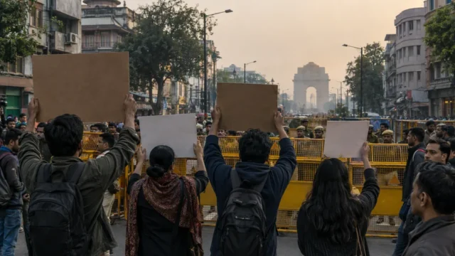 CJP leaders being detained by police during a protest in Delhi.