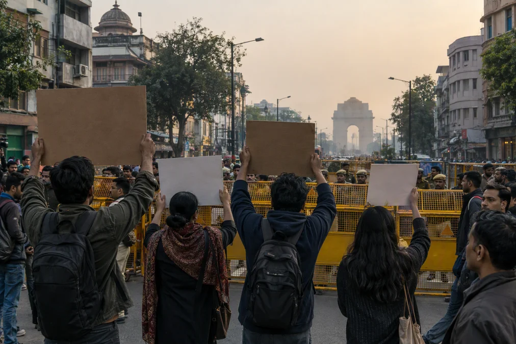 CJP leaders being detained by police during a protest in Delhi.