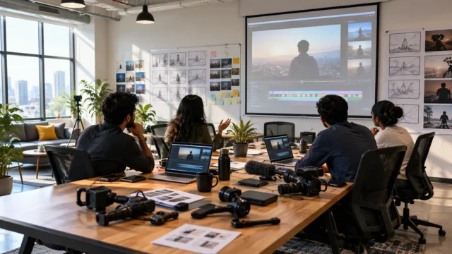 Clueso's team working on video production automation technology.