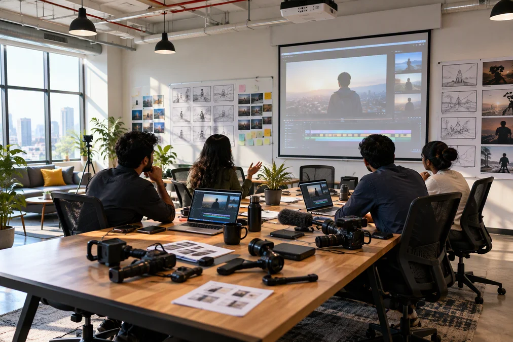Clueso's team working on video production automation technology.