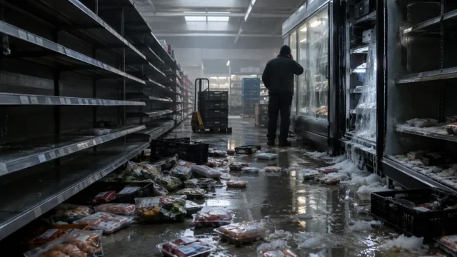 A damaged refrigeration unit at a French supermarket following a cyber attack.
