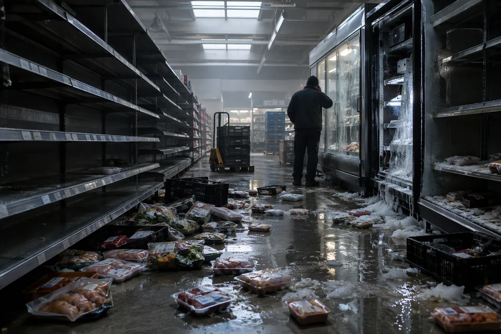 A damaged refrigeration unit at a French supermarket following a cyber attack.