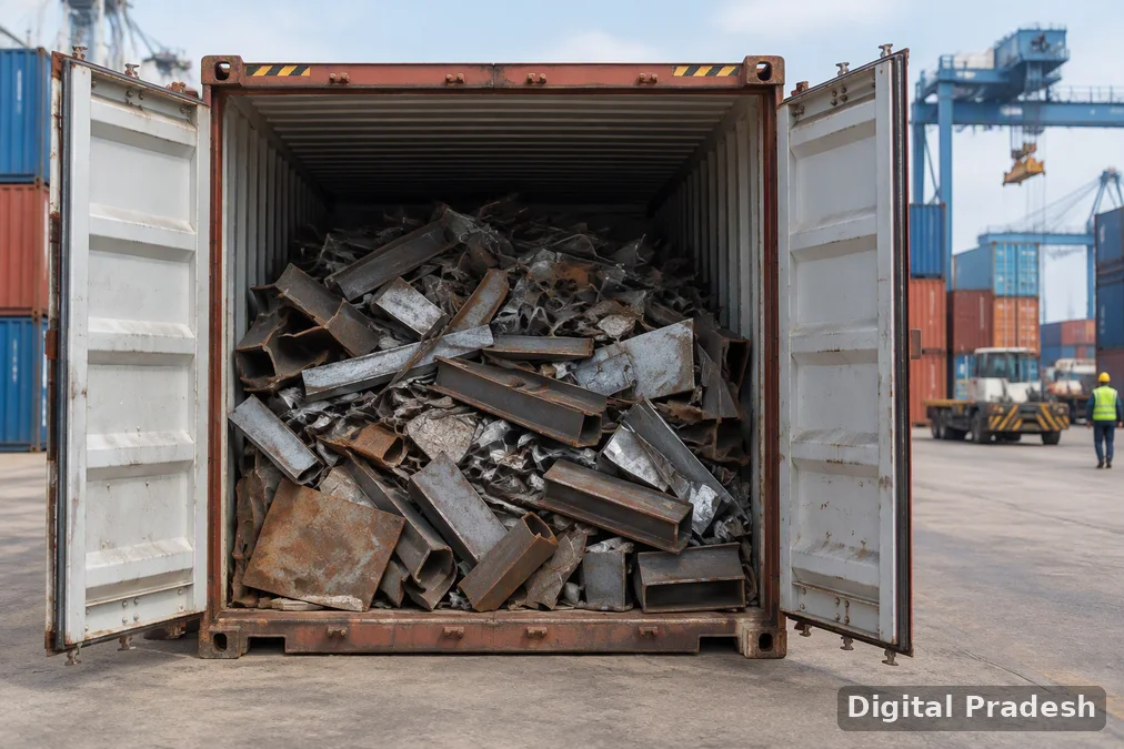 Shipping containers at a sea port handling metallic scrap imports.