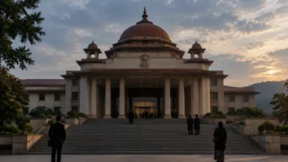 Gauhati High Court building exterior with a clear blue sky.