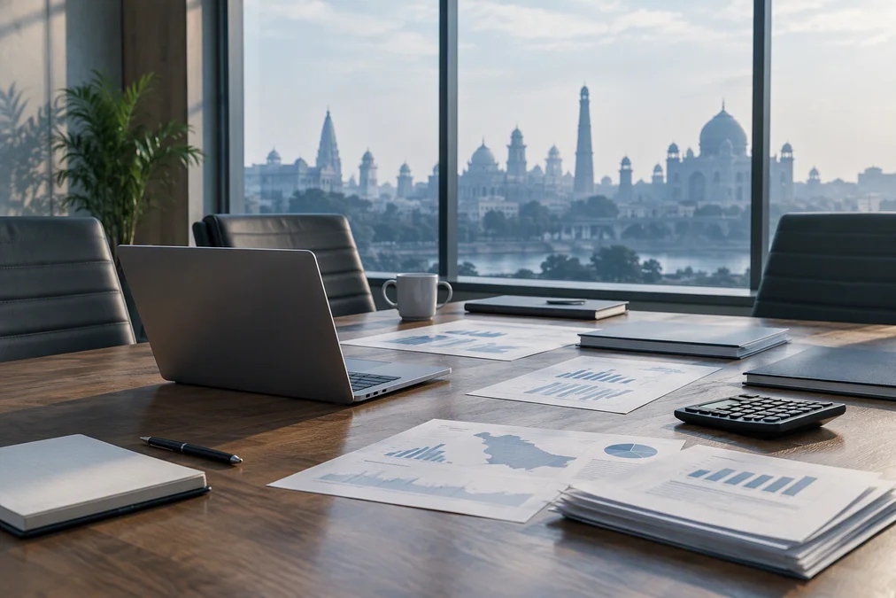 A meeting room where the GST Council discussed proposed changes to tax rules.