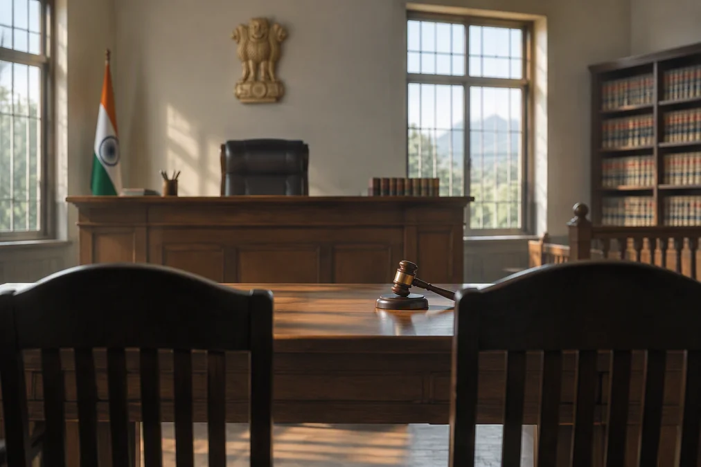 A courtroom scene depicting the Jharkhand High Court's ruling on alimony.