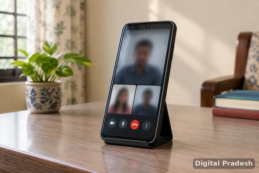 Illustration depicting a fraudulent video call in which a scammer impersonates a government official.