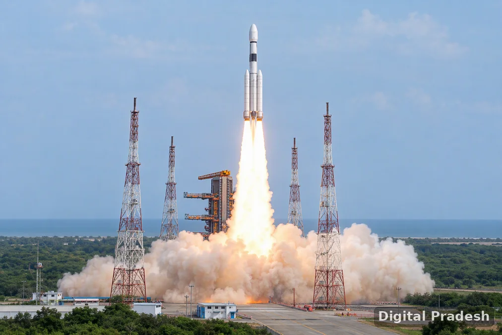 GSLV-F18 carrying the NVS-03 navigation satellite lifts off from Satish Dhawan Space Centre.
