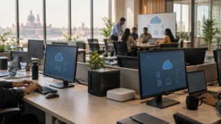A visual representation of public cloud services and their benefits for businesses.