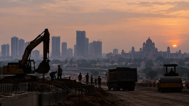 A view of the construction site for the Radial Road-2 project in Telangana.
