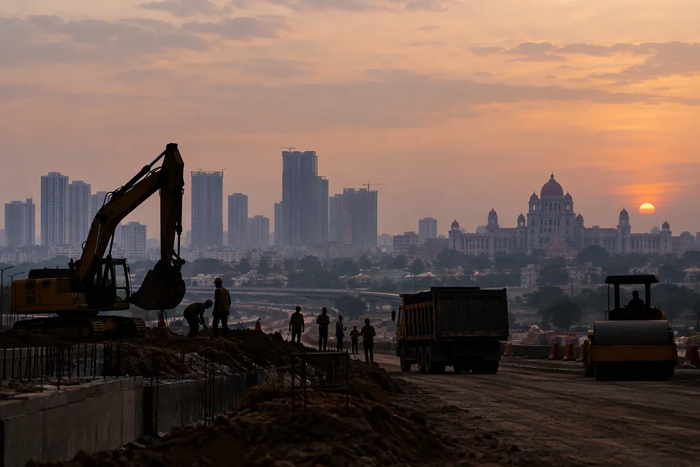 A view of the construction site for the Radial Road-2 project in Telangana.